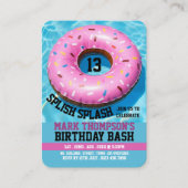 Roze Doughnut, Pool Party Verjaardag Handout Ticke Visitekaartje (Voorkant)