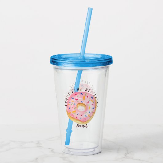 Roze Doughnut Sprinkles Fun Quote Cute Add Name Acryl Drinkbeker (Achterkant)