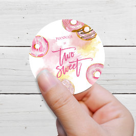 Roze Doughnut Two Sweet 2de verjaardag Ronde Sticker