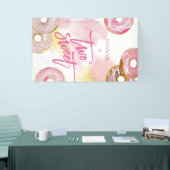 Roze Doughnut Two Sweet 2de verjaardag Spandoek (Beurs)