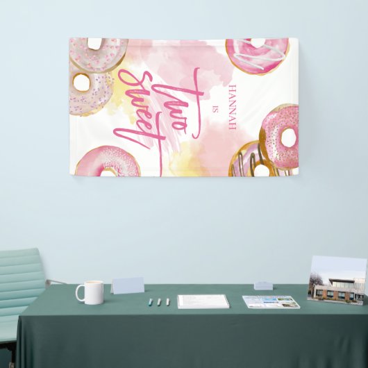 Roze Doughnut Two Sweet 2de verjaardag Spandoek (Beurs)