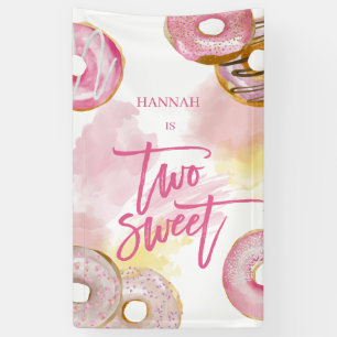 Roze Doughnut Two Sweet 2de verjaardag Spandoek