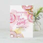 Roze Doughnut Two Sweet Donut 2de verjaardag Kaart (Staand voorkant)
