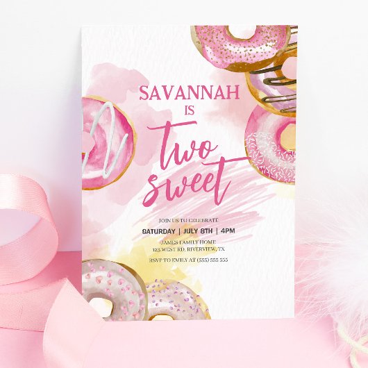 Roze Doughnut Two Sweet Donut 2de verjaardag Kaart