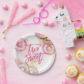 Roze Doughnut Two Sweet Donut 2de verjaardag Papieren Bordje (Feest)