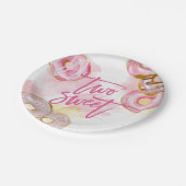 Roze Doughnut Two Sweet Donut 2de verjaardag Papieren Bordje (Gekanteld)