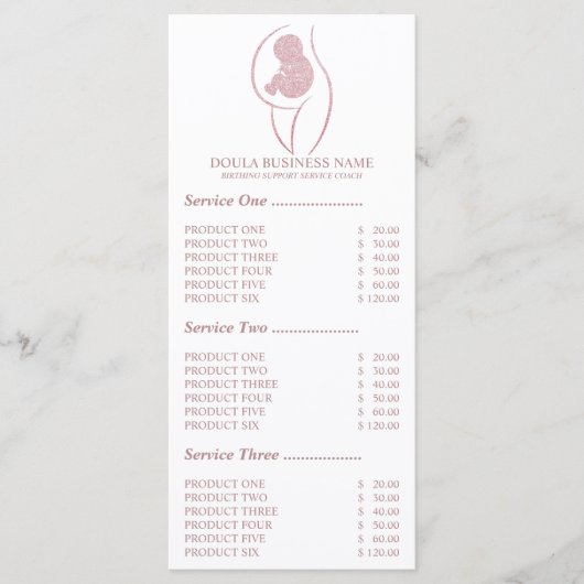 Roze Doula Zwangerschapsverpleegster Menu (Voorkant)
