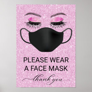 Roze Draag gezichtsmasker Beauty Salon Covid-19 Po Poster