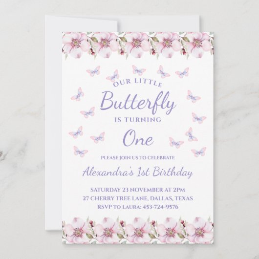 Roze draaien van een onze kleine vlinder 1e verjaa kaart (Voorkant)