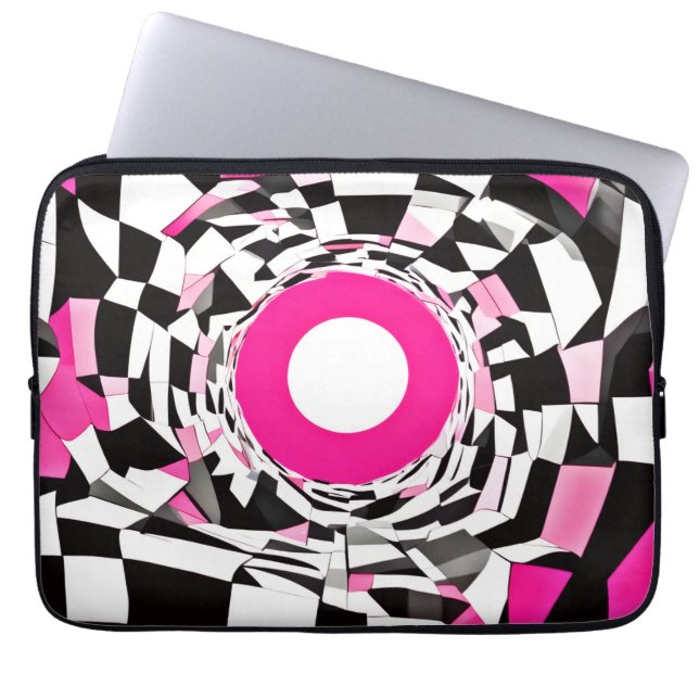 Roze Draaikolk: Een Geruite Afdaling Laptop Sleeve (Voorkant)
