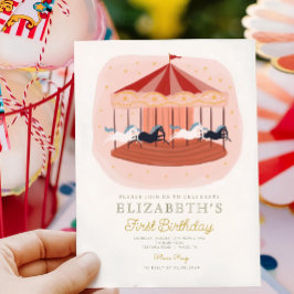 Roze Draaimolen Carnaval Circus Eerste Verjaardag Kaart