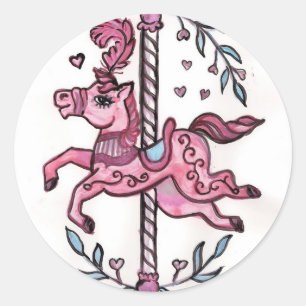 Roze draaimolen paard ronde sticker