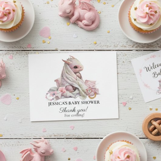 Roze Draak Baby Shower Bedankt Briefkaart