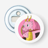 Roze draak-cartoon button flesopener (Voorkant)