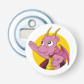 Roze draak-cartoon button flesopener (Voorkant)