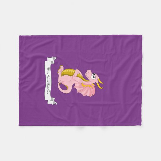 Roze draak-cartoon fleece deken (Voorkant (Horizontaal))