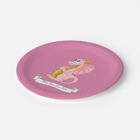 Roze draak-cartoon papieren bordje (Gekanteld)