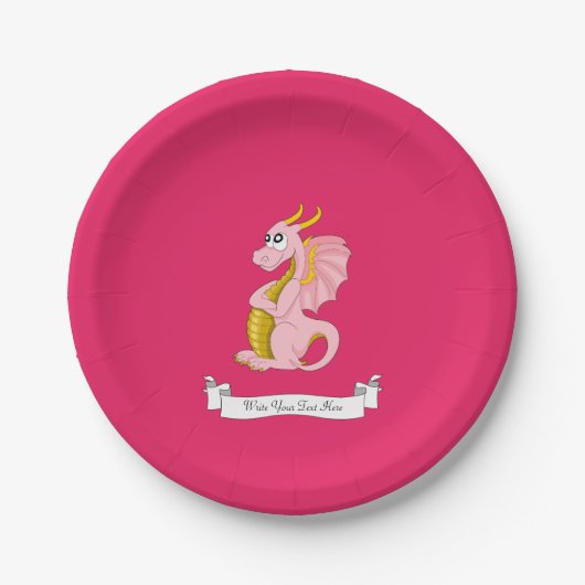 Roze draak-cartoon papieren bordje (Voorkant)