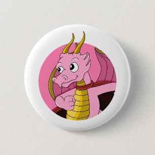 Roze draak-cartoon ronde button 5,7 cm