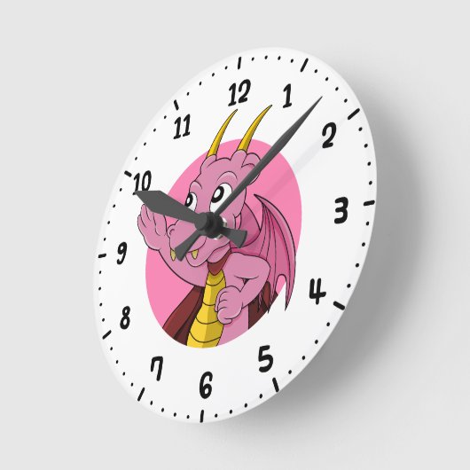 Roze draak cartoon  ronde klok (Hoek)