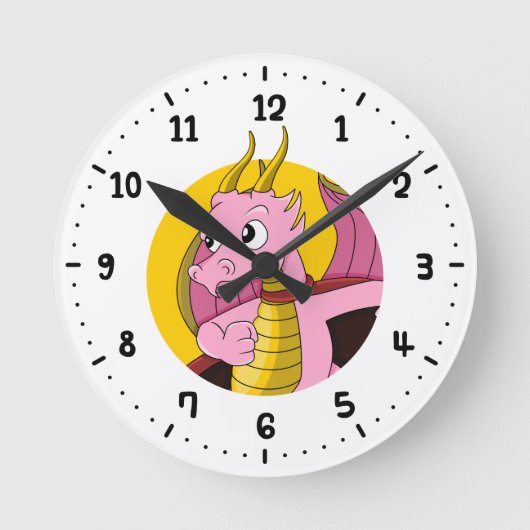 Roze draak cartoon  ronde klok (Voorkant)