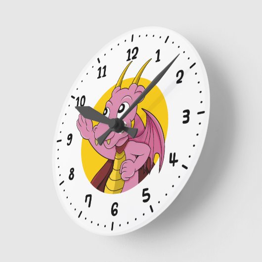 Roze draak cartoon  ronde klok (Hoek)