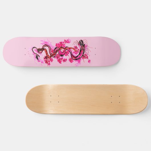 Roze draak en bloesems persoonlijk skateboard (Horizontaal)