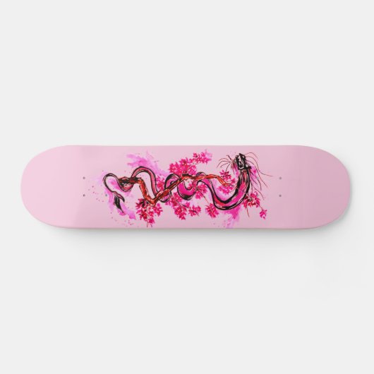 Roze draak en bloesems persoonlijk skateboard (Horizontaal)