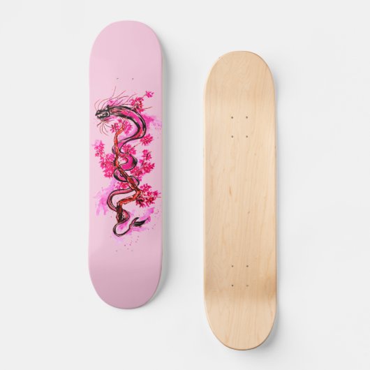 Roze draak en bloesems persoonlijk skateboard (Voorkant)