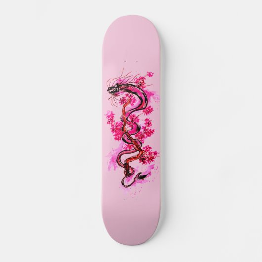Roze draak en bloesems persoonlijk skateboard (Voorkant)