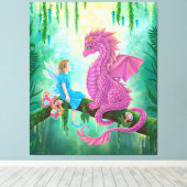 Roze draak en fee canvas afdruk (Insitu (Houten vloer))