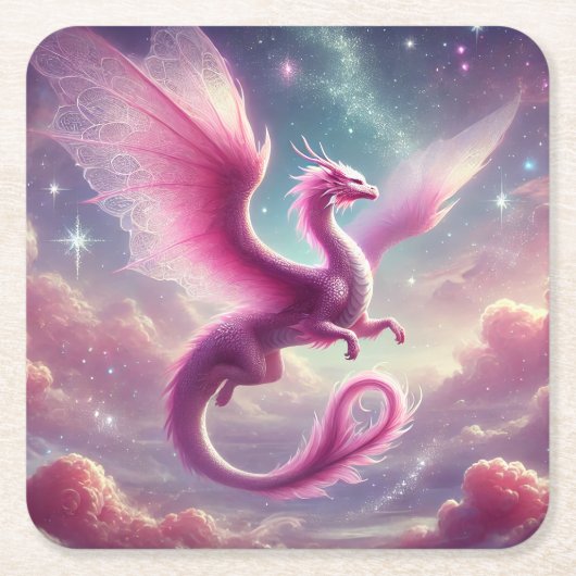 Roze draak kartonnen onderzetters (Voorkant)