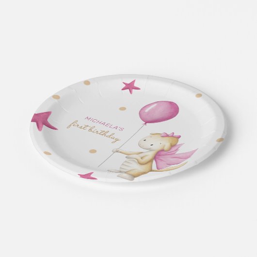 Roze Draak Meisje Verjaardagsfeestje Papieren Bordje (Gekanteld)