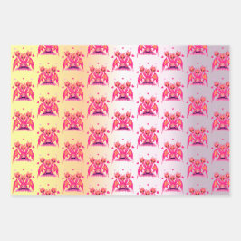 Roze draak met harten inpakpapier vel