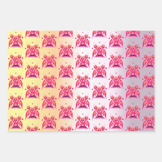 Roze draak met harten inpakpapier vel (Voorkant)