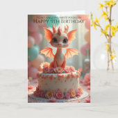 Roze Draak Niece 9e Verjaardag Groet Kaart (Gele Bloem)