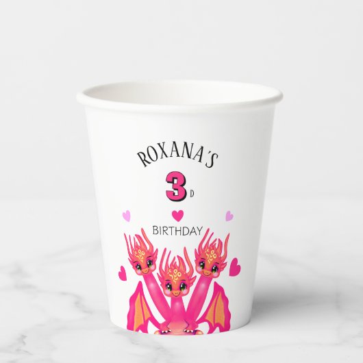 Roze draak papieren bekers (Voorkant)