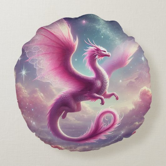 Roze draak rond kussen (Achterkant)