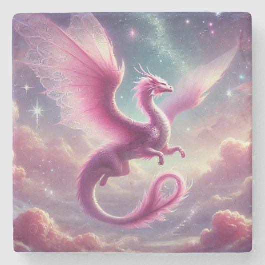 Roze draak stenen onderzetter (Voorkant)