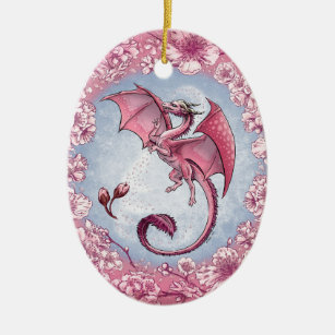 Roze draak van de Natuur van de lente Fantasy Art Keramisch Ornament