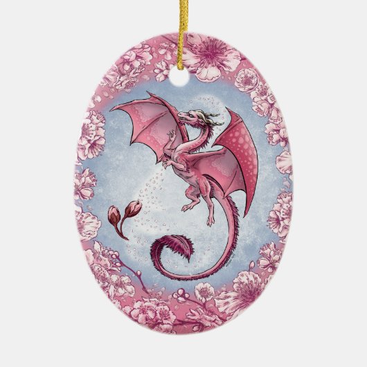 Roze draak van de Natuur van de lente Fantasy Art Keramisch Ornament (Voorkant)