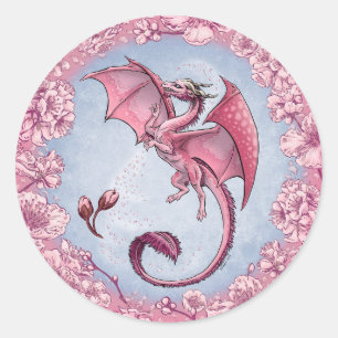 Roze draak van de Natuur van de lente Fantasy Art Ronde Sticker