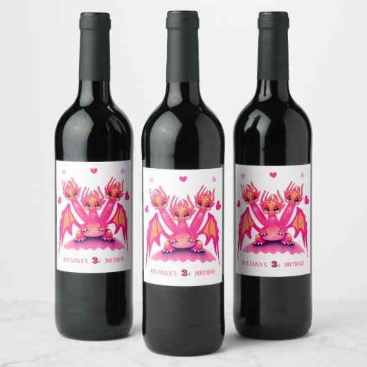 Roze draak wijn etiket (Flessen)