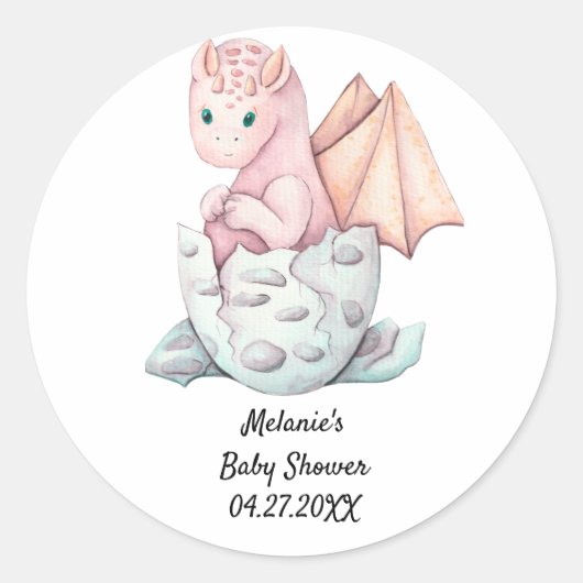 Roze dragon Baby shower voor hatching Ronde Sticker (Voorkant)