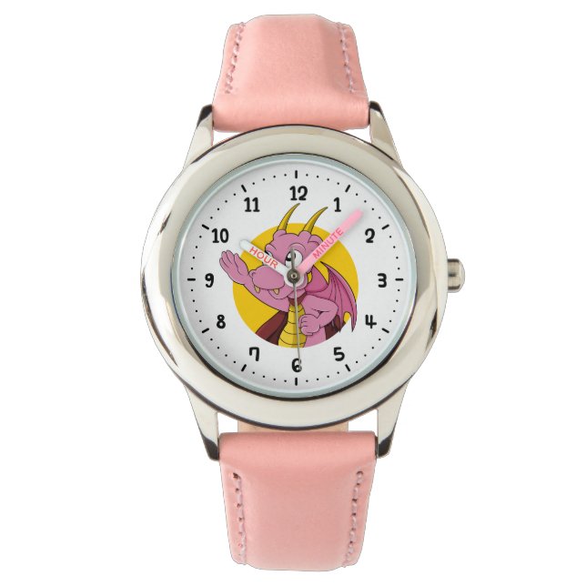 Roze dragon cartoon watch horloge (Voorkant)