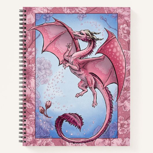 Roze "Dragon of Spring" Bloemen Fantasy Art Notitieboek (Voorkant)