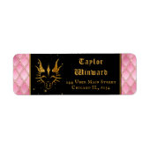 Roze Dragon Schalen Gouden Faux Glitter Etiket (Voorkant)