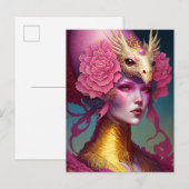 Roze dragon Skull Woman Fantasy Art Briefkaart (Voorkant / Achterkant)