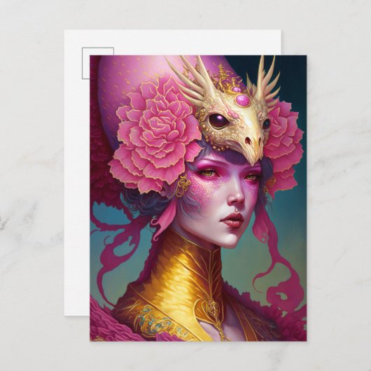 Roze dragon Skull Woman Fantasy Art Briefkaart (Voorkant / Achterkant)