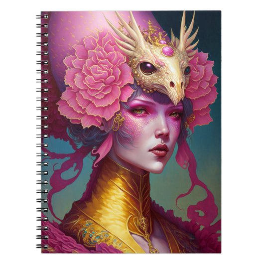 Roze dragon Skull Woman Fantasy Art Notitieboek (Voorkant)